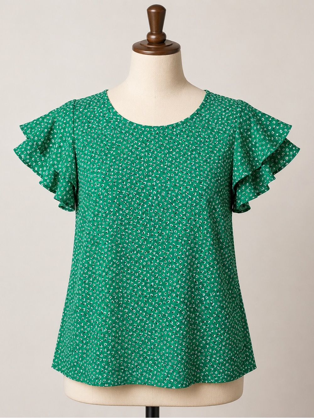 Adrianna Papell Emerald Floral Ruffle Sleeve Blouse